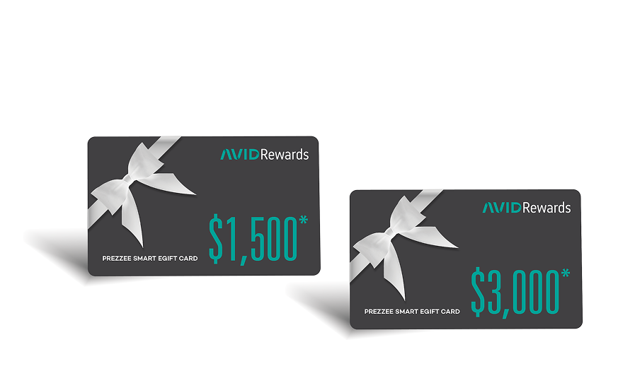 AVID Rewards gift cards worth $1,500 and $3,000